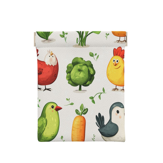 Farm Animals & Veggies Snap Coin Purse (10×11cm) – PU Leather Mini Wallet with Spring Frame Closure, Cute Portable Pouch for Coins & Small Items