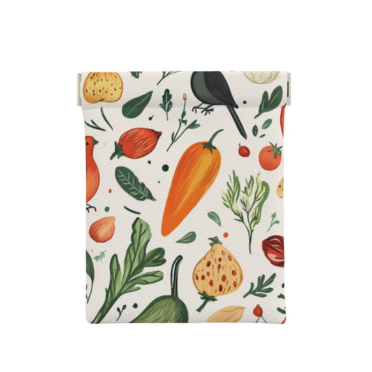 Botanical Garden Veggie Snap Coin Purse (10×11cm) – PU Leather Pocket Wallet with Spring Frame Closure, Nature-Inspired Mini Storage Bag