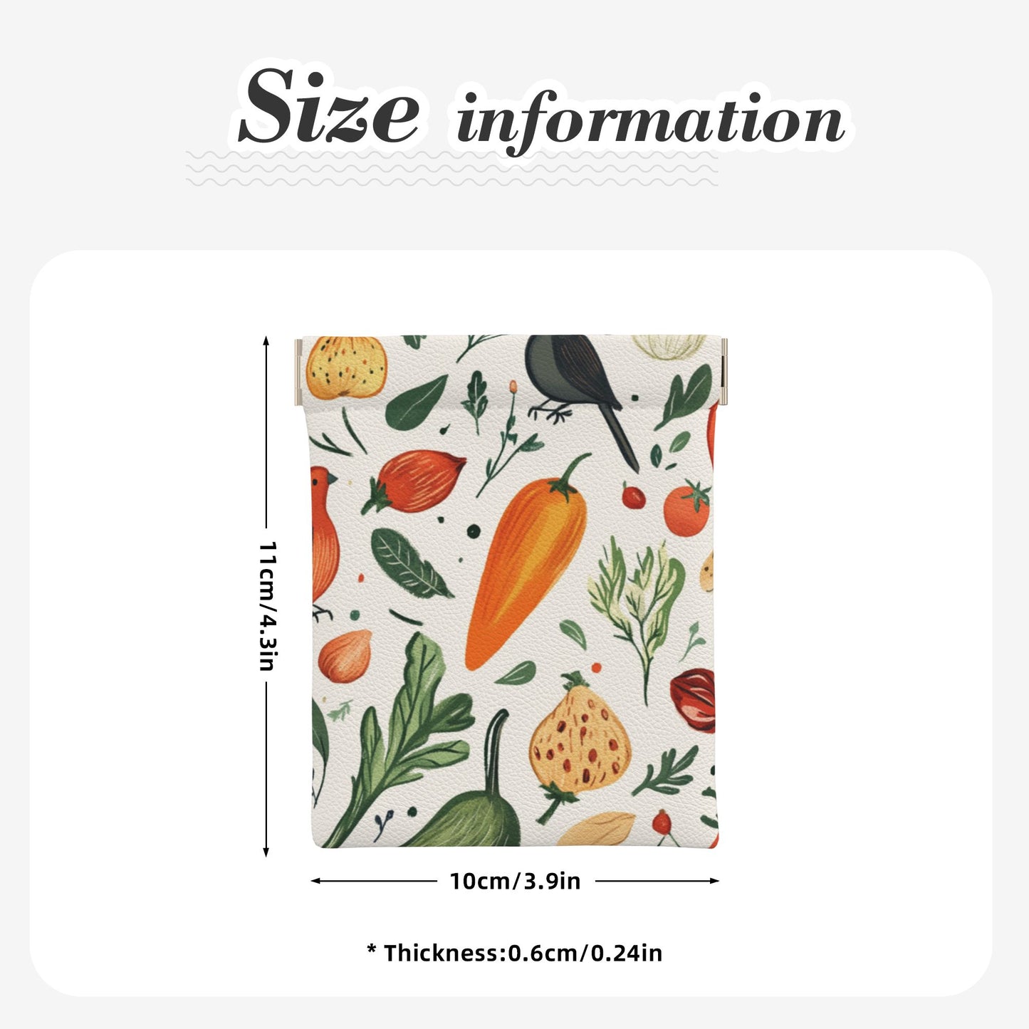 Botanical Garden Veggie Snap Coin Purse (10×11cm) – PU Leather Pocket Wallet with Spring Frame Closure, Nature-Inspired Mini Storage Bag