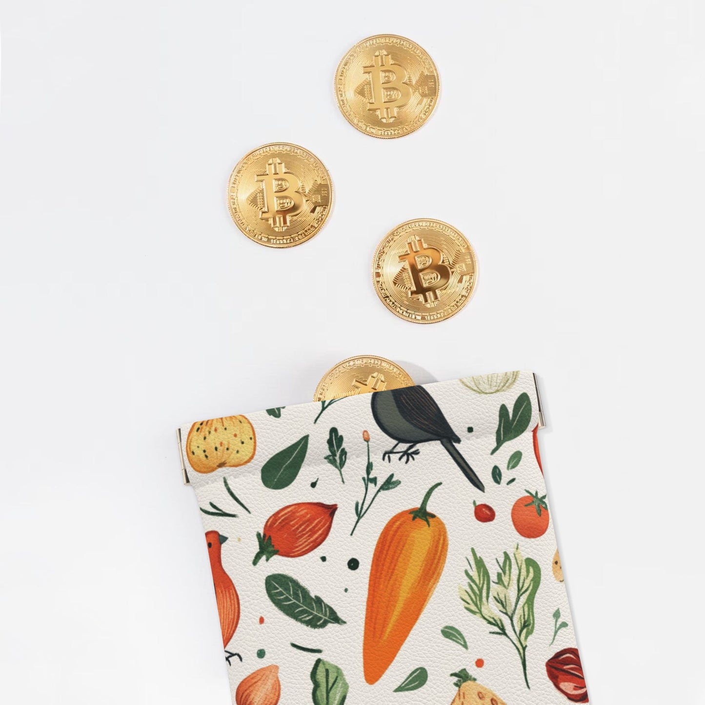 Botanical Garden Veggie Snap Coin Purse (10×11cm) – PU Leather Pocket Wallet with Spring Frame Closure, Nature-Inspired Mini Storage Bag