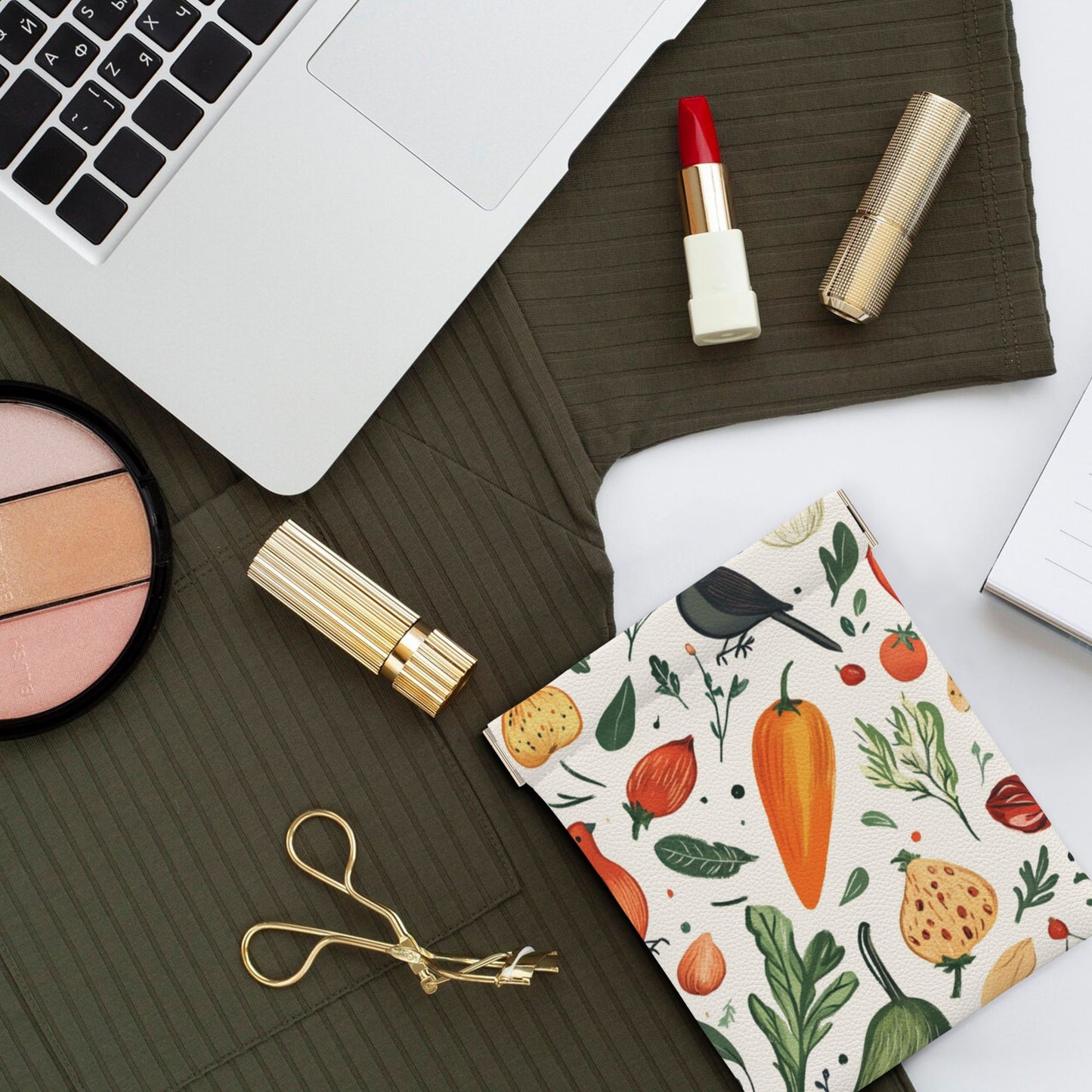 Botanical Garden Veggie Snap Coin Purse (10×11cm) – PU Leather Pocket Wallet with Spring Frame Closure, Nature-Inspired Mini Storage Bag