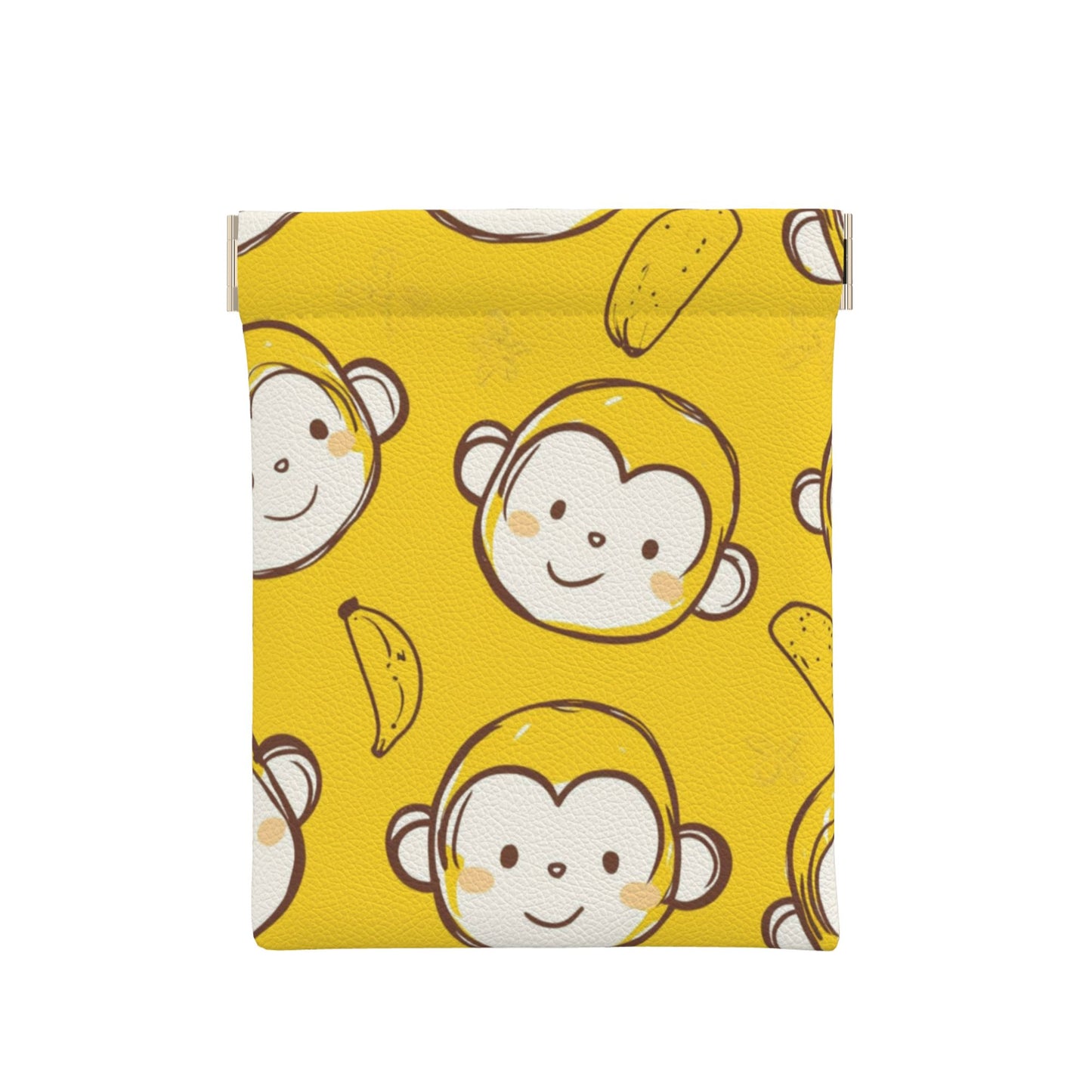 Cartoon Monkey & Banana PU Snap Coin Purse (10×11cm) – Cute Yellow Mini Pouch with Spring Frame for Coins & Small Items