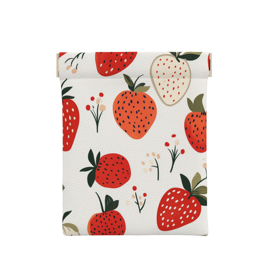 Strawberry - Printed Leather Snap Coin Purse | Mini Cute Fruit - Style Organizer for Small Essentials