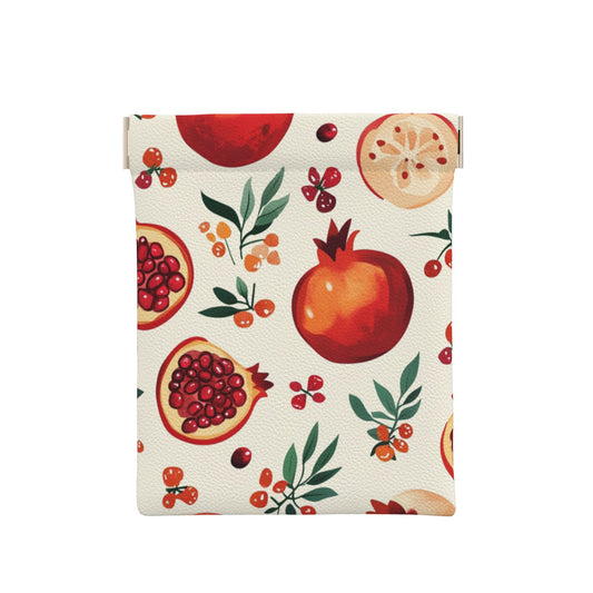 Pomegranate - Printed Leather Snap Coin Purse | Vintage Fruit - Inspired Mini Organizer for Small Items