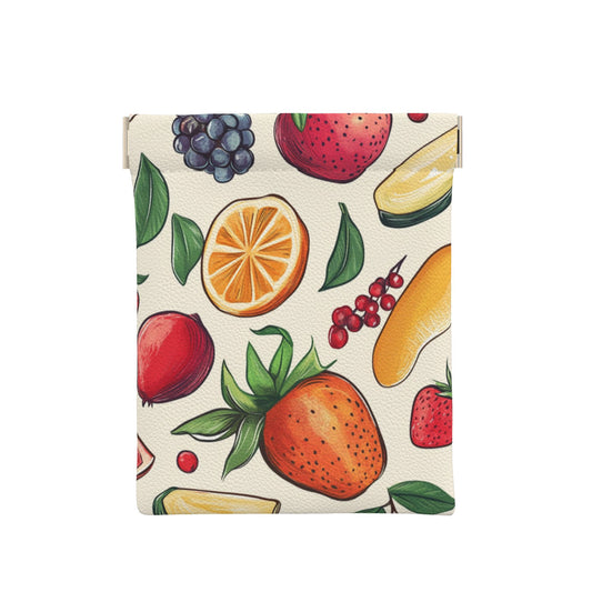 Fruit Feast Leather Snap Coin Purse | Colorful Illustrated Style Compact Organizer for Daily Essentials